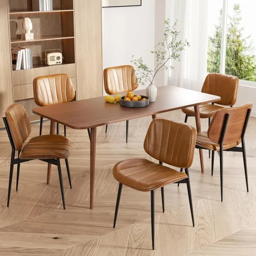 Miniatura 37 de Silla de comedor, sillas de comedor modernas de mediados de siglo, sillas de cocina tapizadas de piel sintética con respaldo de madera curvada