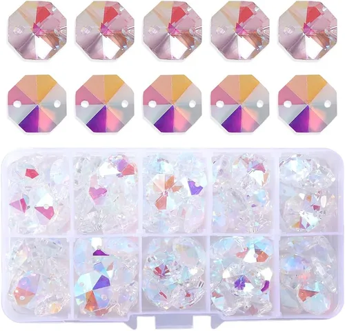 LONGWIN Lote 100 unids AB Color Cristal Octágono Perlas para Cristal Candelabro Piezas Reemplazo DIY Lámpara Colgante Colgante Suncatcher