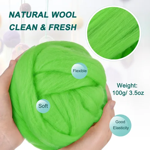 Miniatura 18 de uxcell Lana de fieltro con aguja, hilo de lana de fibra natural de 3.5 onzas para fieltro húmedo, manualidades, materiales de bricolaje