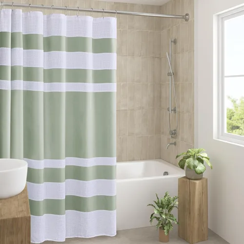 Madison Park Cortina de ducha con tejido de gofre para baño, control de humedad Scotchgard de 3M, cortinas de ducha modernas de calidad de spa para