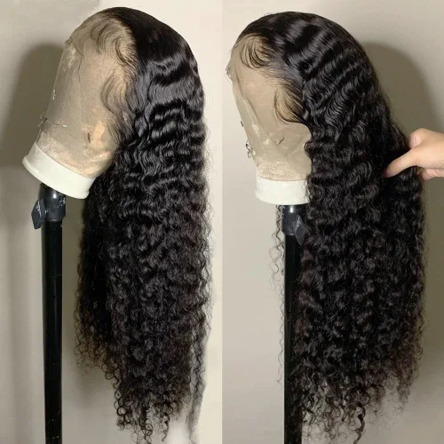 Miniatura 2 de JIETAI Peluca de cabello humano rizado de 13 x 6 pulgadas, peluca de encaje frontal de onda profunda, densidad del 180%, sin pegamento, peluca