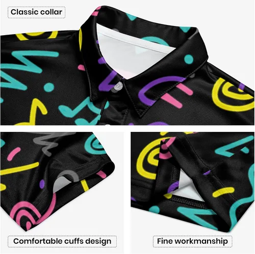 Miniatura 47 de Camisa de golf de los años 80 para hombre, ajuste seco, manga corta, estampada, divertidas, camisas de golf de los años 90 para hombre