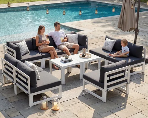 Miniatura 88 de NICESOUL - Juego de 10 muebles de patio extra grandes de aluminio moderno, sofá para exteriores con asiento de 29" de profundidad y ancho, 500 lbs