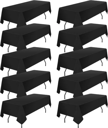 YMHPRIDE Paquete de 10 manteles negros de tela de poliéster de 60 x 102 pulgadas para mesas rectangulares de 6 pies, resistentes a las arrugas,