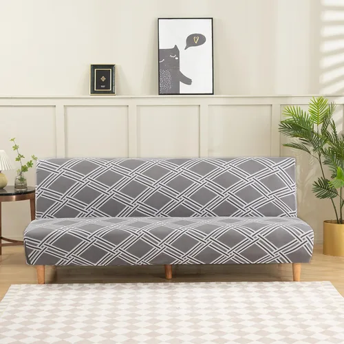 Miniatura 18 de LiveGo Fundas para futón sin brazos, funda elástica plegable para sofá cama con parte inferior elástica, funda de sofá ajustable estampada, Negro