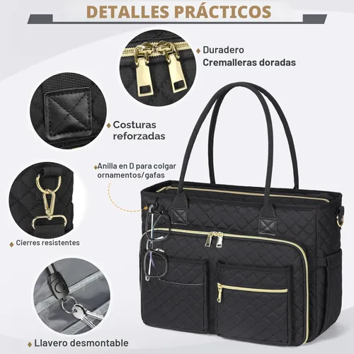 Miniatura 7 de RAINSMORE Bolsa de mano para profesores, bolsa de computadora portátil de 15.6 pulgadas para mujer, bolsas de trabajo, bolsa de enfermera, bolsa