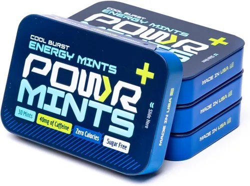 POWR Mentas energéticas – 24 mentas, 40 mg de cafeína por menta, sin azúcar, cero calorías, sin aspartamo – Pre-entrenamiento, ciclismo, correr,