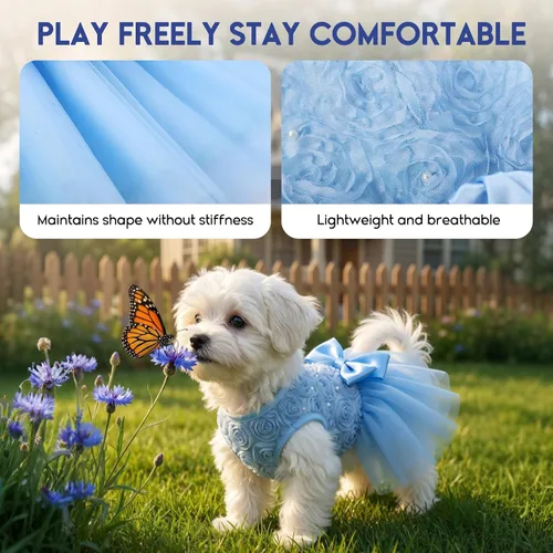 Miniatura 3 de ASENKU Vestido para Perro Vestido de Boda para Mascotas Princesa de Encaje Cachorro Traje de Fiesta de Cumpleaños Ropa Formal para Hembra para Azul