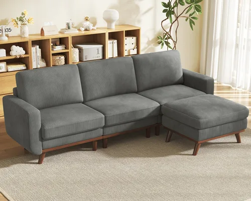 Miniatura 44 de Vesgantti Sofá modular en forma de U de 119 pulgadas, sofá modular de pana con asiento profundo y soporte de resortes, sofá convertible con 2 Beige