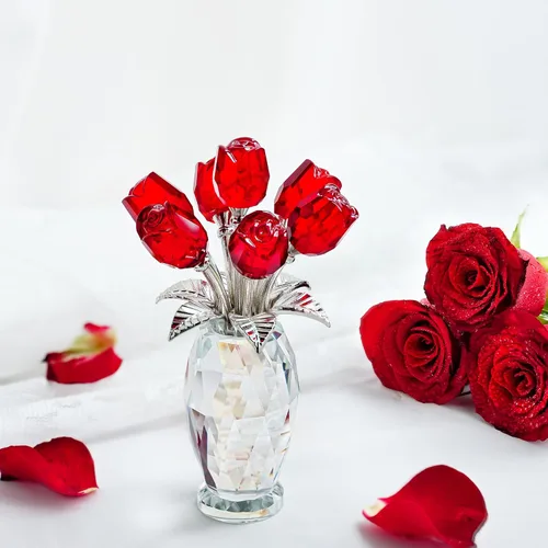 Miniatura 6 de H&D HYALINE & DORA Figura de flor de rosa de cristal, adorno de ramo de flores de vidrio, regalo de rosa de vidrio para Navidad, Día de la Madre