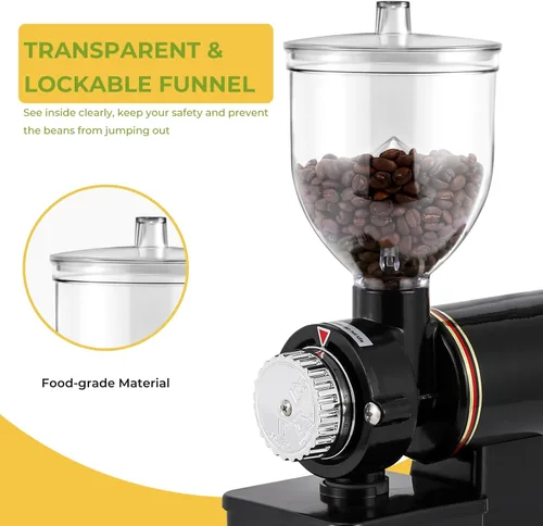 Miniatura 6 de Molinillo de café de Burr eléctrico, para uso comercial y doméstico, silencioso, pequeño, con tolva ajustable, con cepillo, cuchara, color negro
