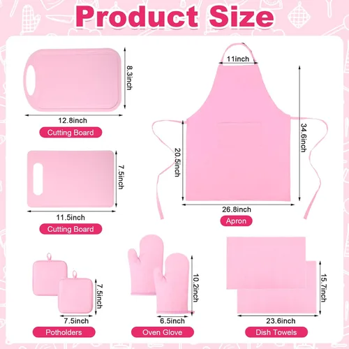 Miniatura 3 de Juego de 29 utensilios de cocina rosados, accesorios de decoración de cocina con utensilios de cocina de silicona, guantes de horno, paños