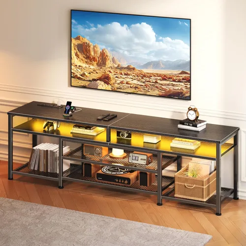 Miniatura 12 de Furologee Soporte de TV con tomas de corriente y luces LED, centro de entretenimiento de 63 pulgadas para televisores de 60, 65, 70 pulgadas, mesa