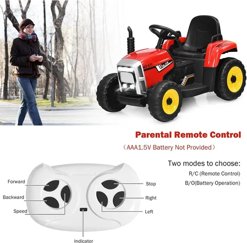 Miniatura 2 de Costzon Tractor de paseo con remolque desmontable, vehículos eléctricos para niños con cargador de tierra de cambio de 3 marchas, diseño inalámbrico
