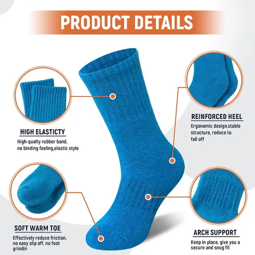 Miniatura 20 de Calcetines de senderismo de lana merino para niños y niñas, calcetines térmicos cálidos para botas de invierno, 6 pares