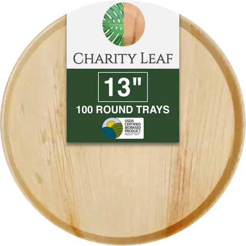 Charity Leaf Bandejas planas redondas de hoja de palma desechables de 13 pulgadas (100 piezas) como bambú para servir, tableros desechables, vajilla