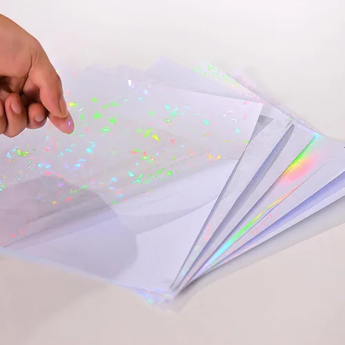Miniatura 6 de 36 hojas de papel adhesivo holográfico, película laminada de vinilo transparente para calcomanías, impermeable, superposición transparente