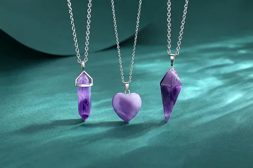Miniatura 5 de QINJIEJIE Juego de collares de cristal de amatista curativa para mujer, colgantes de piedra de cuarzo, joyería de cristal púrpura natural, piedras