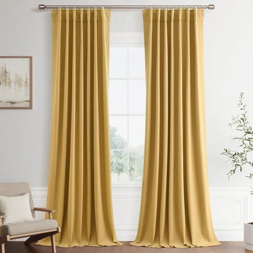 Miniatura 57 de Joywell 2 cortinas opacas 100%, lino, beige natural, trabillas traseras/cinta con ganchos, aislantes, de dormitorio, comedor, sala, puerta corrediza