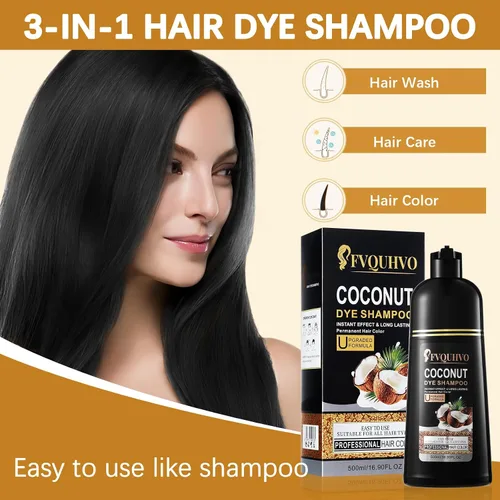 Miniatura 3 de Champú de tinte de coco para cabello castaño, color instantáneo 3 en 1, champú de tinte para mujeres y hombres