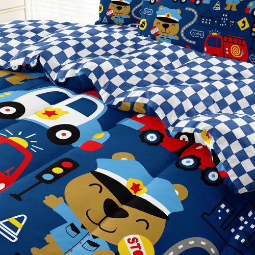 Miniatura 5 de Juego de edredón de carro de policía para niños pequeños, juego de ropa de cama de camión de bomberos y carro de policía, colección de ropa de cama