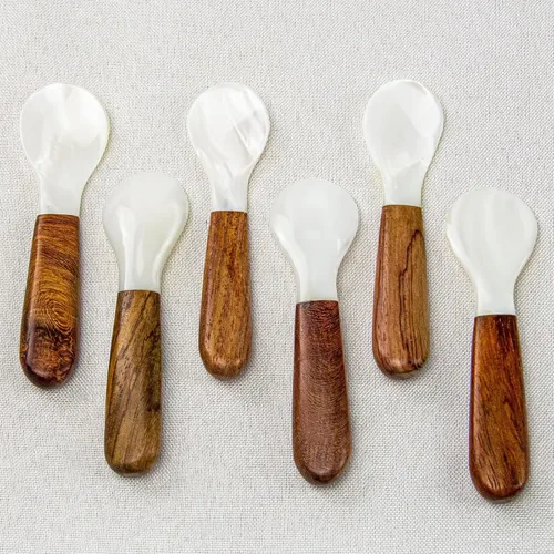 Miniatura 6 de DUEBEL Juego de 6 cucharas de caviar de mango de madera, cucharas de nácar de 4 pulgadas para servir caviar, servir huevos, deroración de catering