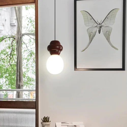 Miniatura 4 de French Oval Glass Pendant Light Modern Milk White Mini Hanging Light Fixtures Adjustable Cord Chandelier for Dining Room Cafe Home E27/E26 Red