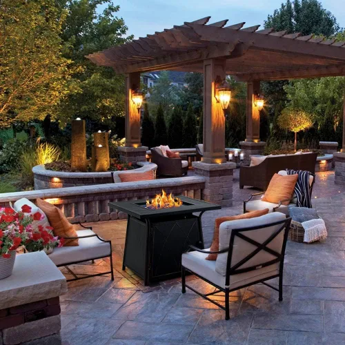 Miniatura 6 de PHI VILLA Mesa para fogata de gas de 28 pulgadas, 50000 BTU cuadrada para exteriores con tapa y vidrio azul para patio, patio trasero y jardín
