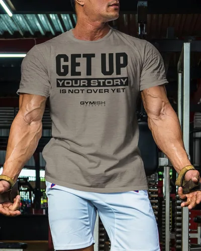 Miniatura 3 de Camisetas de entrenamiento para hombres, camiseta de gimnasio con texto en inglés Get Up Your Story is Not Over Yet, divertida camiseta