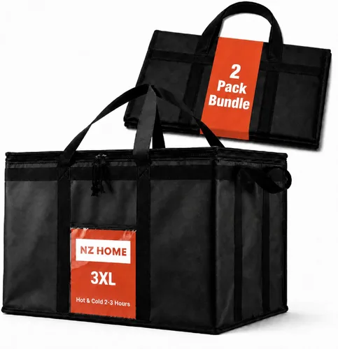 Miniatura 25 de NZ home Durable 3XL PRO Bolsa Térmica Aislada y Calentador de Alimentos para Entrega y Compras de Comestibles con Cremallera Superior, Azul Grado