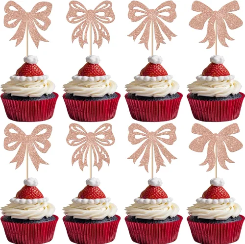 Miniatura 24 de Paquete de 24 Adornos para Cupcakes de Feliz Navidad, Adornos para Cupcakes para Revelación de Género, Adornos para Cupcakes de Árbol de Navidad, 5