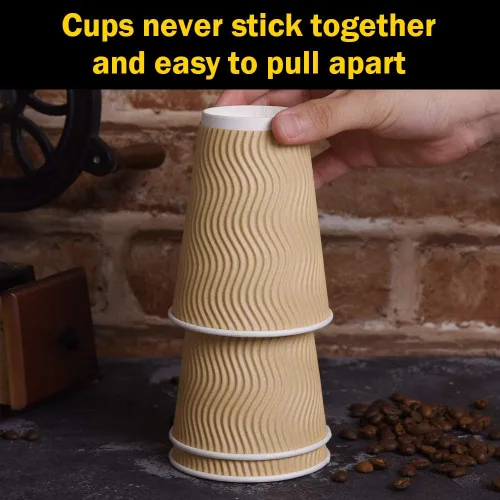 Miniatura 2 de SPRINGPACK Tazas de café de papel desechables con tapas, paquete de 100 tazas de café con aislamiento de pared ondulada de 12 onzas para bebidas