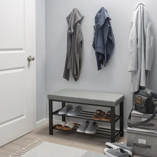 Miniatura 2 de Simplify Banco de almacenamiento, zapatero, otomano, acolchado para entrada, dormitorio, armario y pasillo, gris
