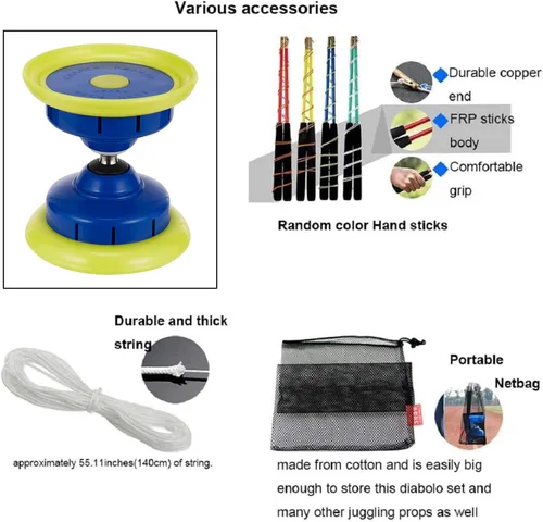 Miniatura 6 de Diábolo de yoyo chino con sonido de silbato, rodamientos triples Diábolo, juguetes de malabarismo de yoyos chinos, diábolo colorido con palos