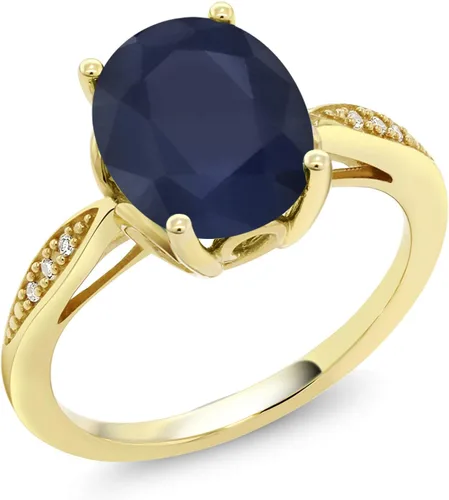 Miniatura 36 de Gem Stone King Anillo de compromiso de oro amarillo de 14 quilates de 2-3 quilates con piedra preciosa ovalada de 0.394 x 0.315 in y diamantes