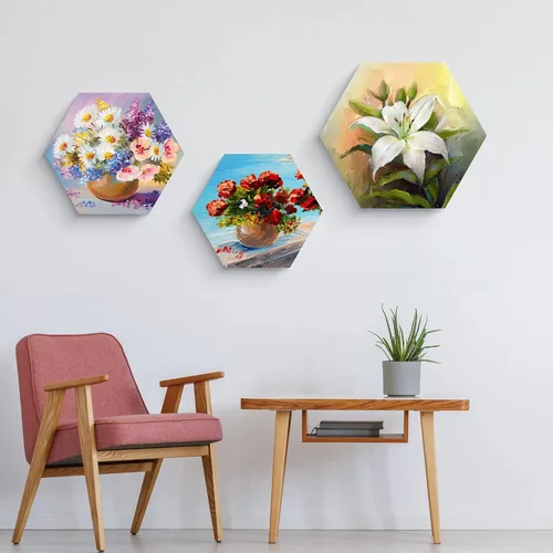 Miniatura 6 de Thenshop 24 piezas de lienzos estirados para pintar tablero de lienzo en blanco a granel, marco cuadrado redondo hexagonal en forma de corazón