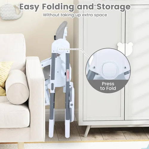 Miniatura 9 de INFANS Silla alta para bebés y niños pequeños, silla alta plegable con 7 alturas diferentes, 4 respaldos reclinables, 3 ajustes, bandeja extraíble