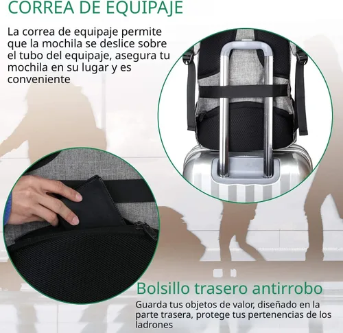 Miniatura 7 de MATEIN - Mochila de viaje para laptop, mochila empresarial antirrobo, delgada, resistente, puerto de carga USB, impermeable, para universidad o Gris