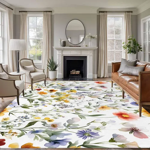 Miniatura 10 de Small Area Rugs 2x3 Ft, Botanical Flower Non-Slip Area Rugs for Living Room Bedroom Entryway, Watercolor Retro Spring Farm Leaf Washable Carpet