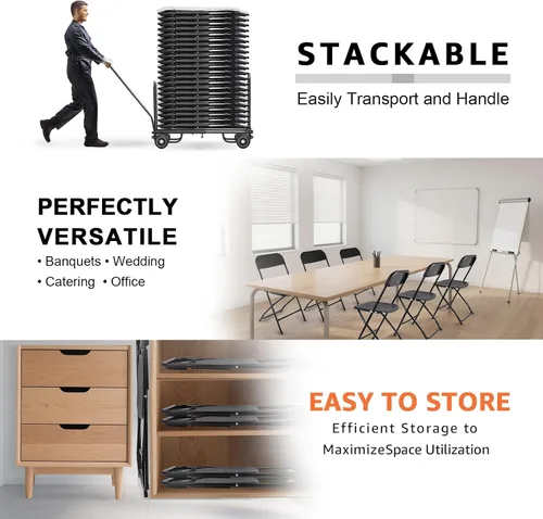 Miniatura 6 de Paquete de 10 sillas plegables negras, silla plegable comercial apilable portátil, silla plegable de plástico para interiores y exteriores