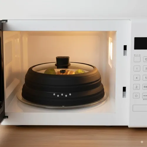 Miniatura 4 de Cubierta de vidrio contra salpicaduras para microondas, tapa plegable para protección de salpicaduras de alimentos, con mango de silicona para tazón