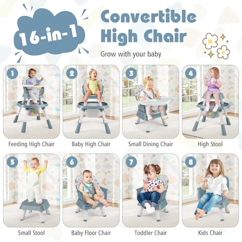 Miniatura 3 de HONEY JOY Silla alta 16 en 1 para bebé, silla alta convertible para bebés y niños pequeños/asiento elevador/centro de actividades con juguetes, mesa