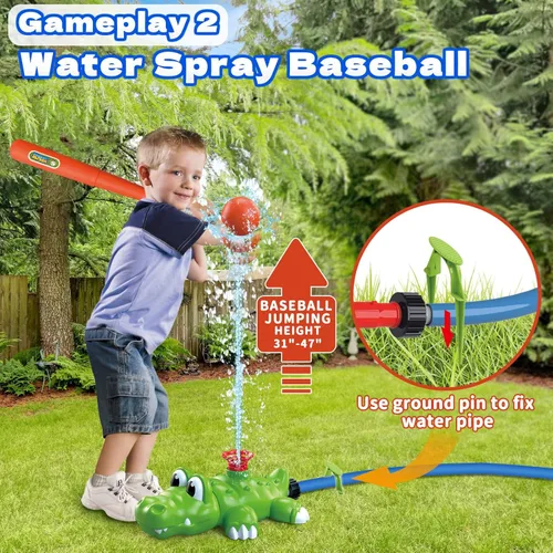 Miniatura 3 de Intoypad Juego de aspersores de agua 4 en 1 para niños y juguete de bola de agua, rociador de béisbol de cocodrilo para patio trasero, juguetes