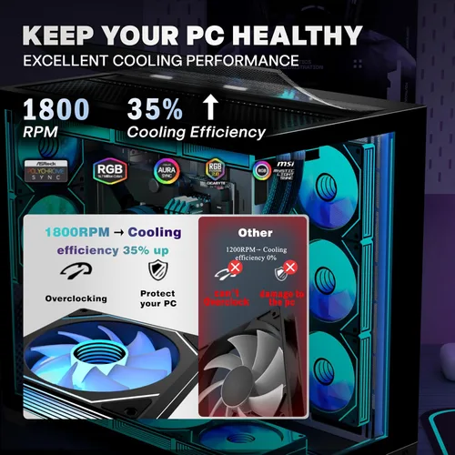 Miniatura 15 de PC CASE 9 PWM ARGB Ventiladores preinstalados, funda de PC para juegos de media torre, carcasa panorámica de vidrio templado para computadora