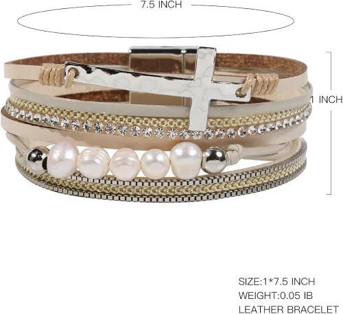 Miniatura 6 de Vercret - Pulsera de cuero para mujer, pulsera para niña de varias capas, ideal como regalo para mujer, hermana mayor, mamá, etc.