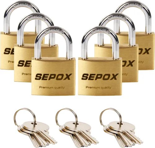 SEPOX® Paquete de 6 candados de latón macizo resistentes con las mismas llaves, 9 unidades, cuerpo a prueba de intemperie de 1-9/16 pulgadas, 6