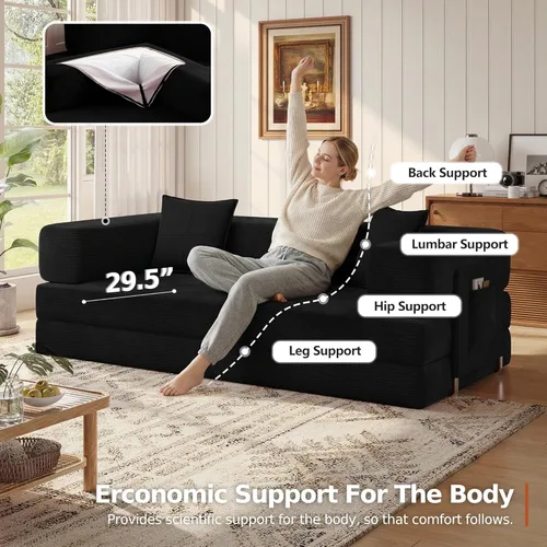 Miniatura 7 de MoonSpeak Sofá cama de 78.8 pulgadas para sala de estar, sofá modular convertible con almohada para reposabrazos, sofás modulares plegables de pana
