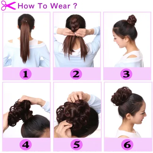 Miniatura 4 de Extensiones de cabello rizado, color marrón y rosa claro, extensiones de moño desordenado, 2 unidades por paquete, extensiones de moño elástico