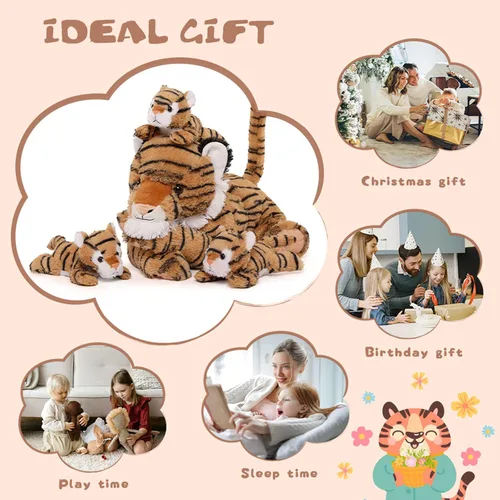 Miniatura 6 de MorisMos Juguetes de Peluche de Tigre - Conjunto Suave de Peluche de Tigre Mamá y Bebés, Tamaño Grande, 20 pulgadas