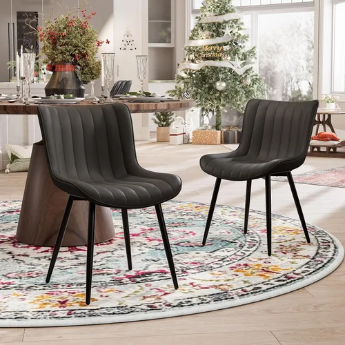 Miniatura 9 de YOUNUOKE Juego de 2 sillas de comedor negras, con tapizado de piel sintética para cocina y comedor con respaldo, silla de acento minimalista de Negro